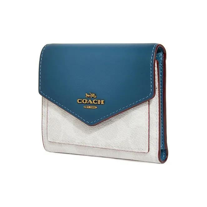 COACH Canvas Envelope Bag Clutch Wallet Trumpets Women's Blue & White Monogram-1