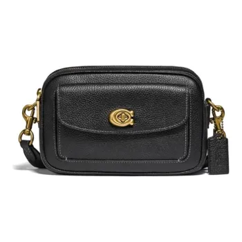 COACH Willow Grained Leather Camera Bag Shoulder Bag Crossbody Bag Small Size Women's Black