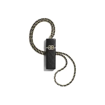 CHANEL Lambskin Lipstick Case, Crossbody Bag, Lipstick Bag, Necklace Pouch Women's Black
