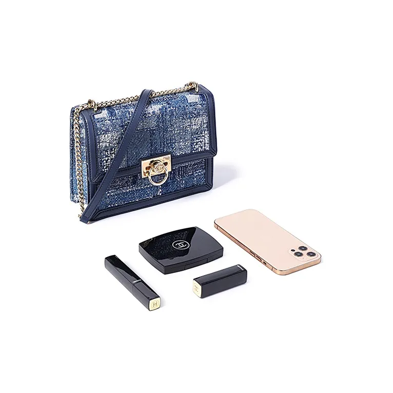 FION Fabric Small Square Bag Shoulder Bag Women's Blue/Dark Blue-3