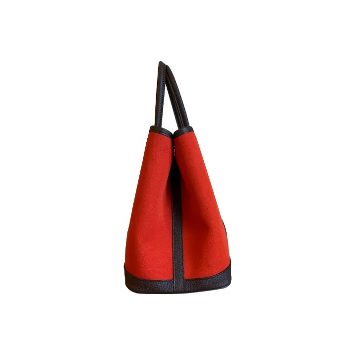 HERMES Garden Party Canvas With Leather Handbag Unisex Hermes Orange & Saddle Red-1