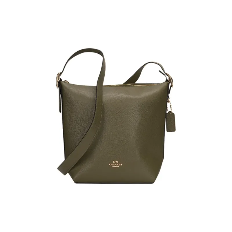 COACH Leather One Shoulder Crossbody Bucket Bag Medium Size Women's Olive Green-0