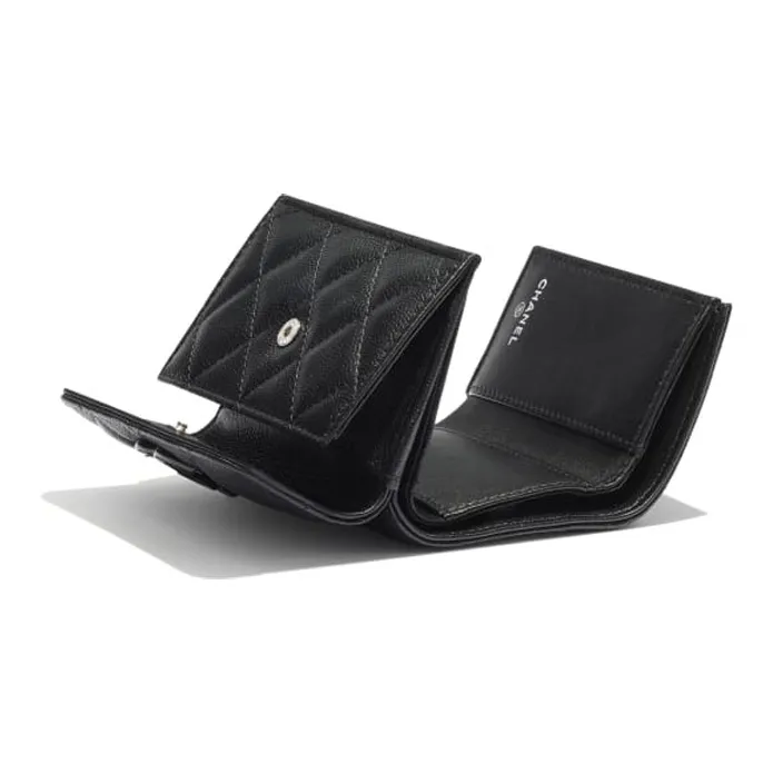 CHANEL So Black Grain Embossed Calfskin Flap Card Holder, Wallet Women's Black-3