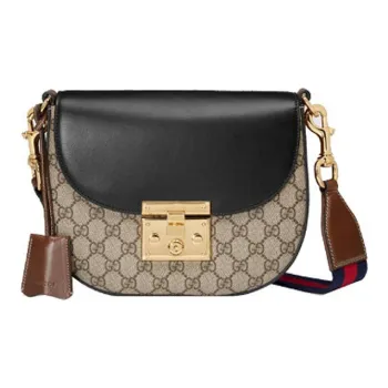 GUCCI Padlock Canvas With Leather Saddle Bag, Crossbody Bag, Shoulder Bag Medium Size Women's