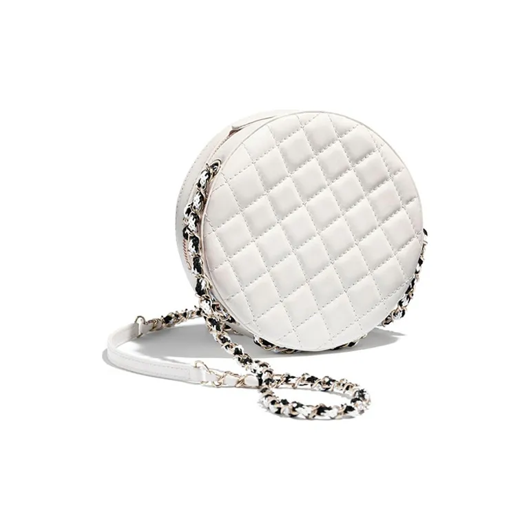 CHANEL Sheepskin Round Bag, Shoulder Bag, Crossbody Bag Women's Black/White-1