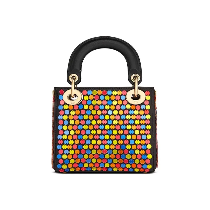 DIOR Lady Dior Cow Leather One Shoulder Portable Tote Daphne Bag Mini Women's Multicolor-2