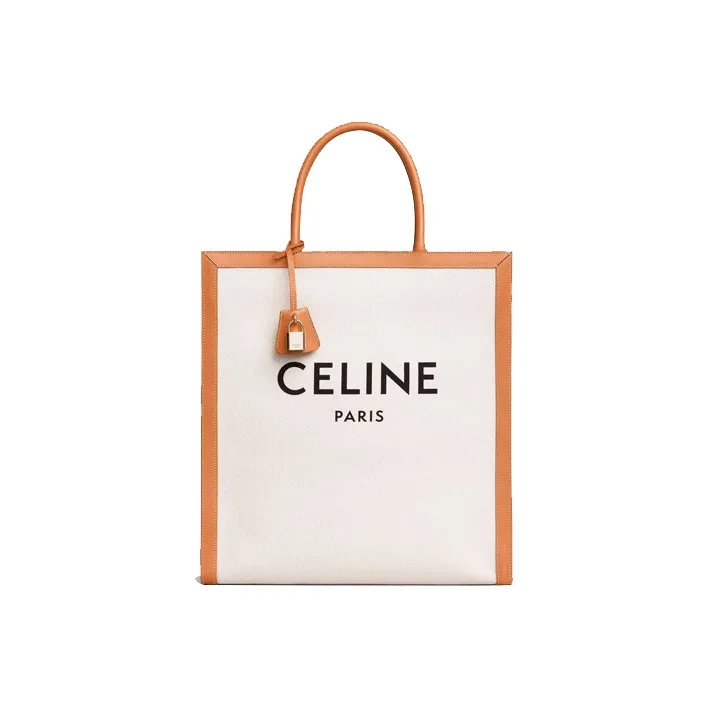 CELINE Cabas Canvas With Calfskin Canvas Bag Tote Bag Shopping Bag Trunk Bag Handbag Unisex Original & Tawny-0