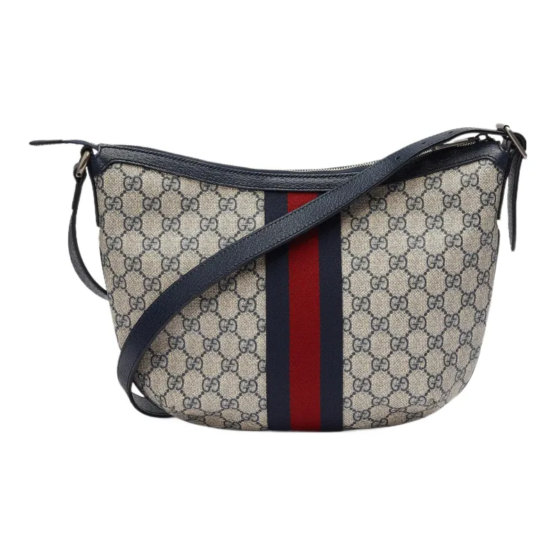 GUCCI Ophidia Canvas With Leather Dumpling Bag Crescent Bag Shoulder Bag Crossbody Bag Small Size Unisex Blue/Beige-3