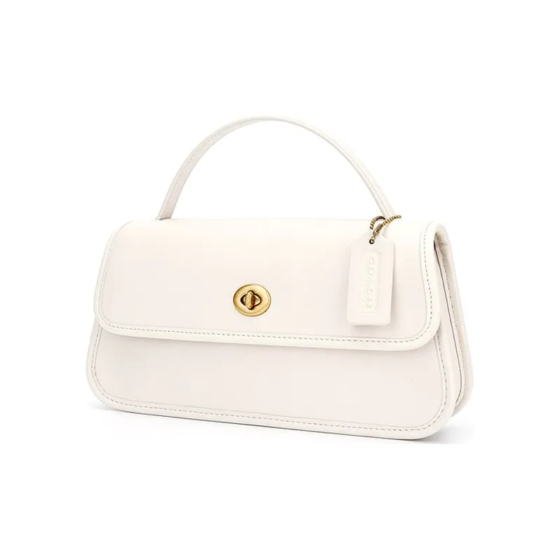 COACH Turnlock Leather Handbag Shoulder Bag Crossbody Bag Clutches Women's Pink White-1