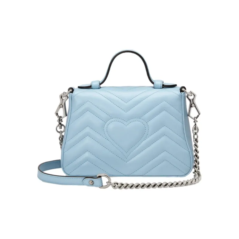 GUCCI Marmont Quilting Leather Messenger Bag Shoulder Bag Crossbody Bag Handbag Mini Women's Light Blue-4