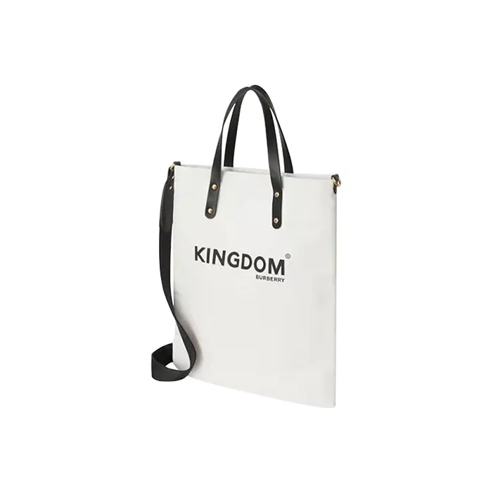Burberry Cow Leather Canvas Tote Bag Shopping Bag Handbag Shoulder Bag Crossbody Bag Regular Unisex White-2