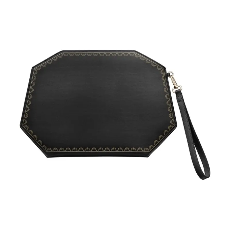 CARTIER GUIRLANDE Calfskin Coin Purse, Clutch Medium Size Women's Black-1