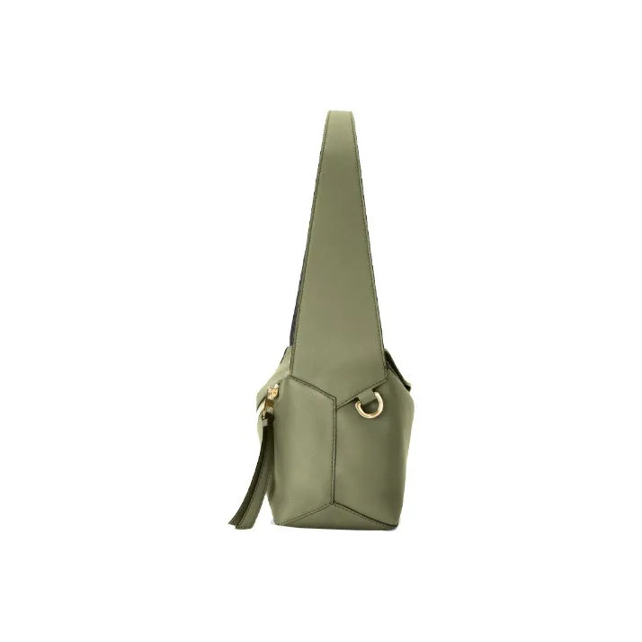 LOEWE Puzzle Hobo Bag In Nappa Calfskin Avocado Green-3