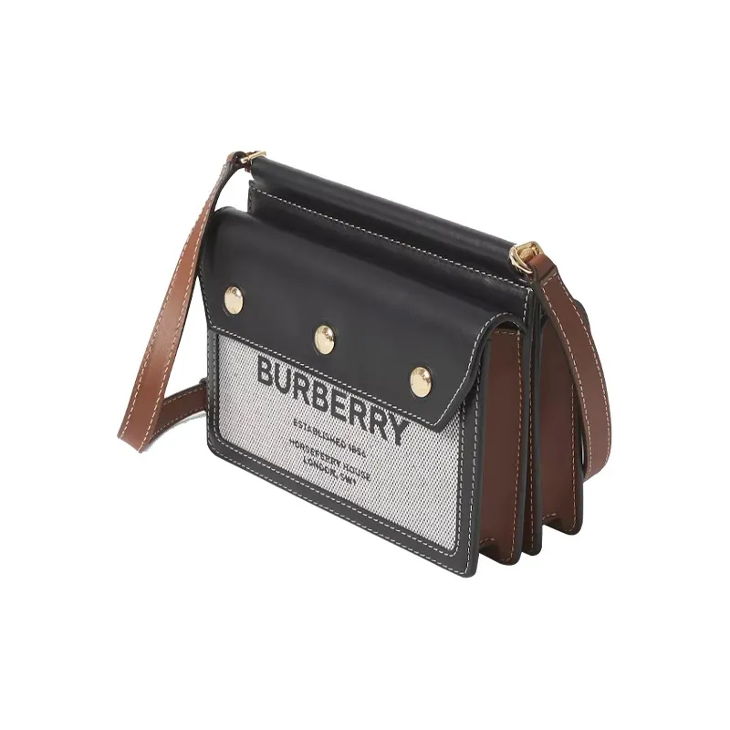 Burberry HorseferryTitle Canvas With Leather Messenger Bag Shoulder Bag Crossbody Bag Mini Women's Black/Tan-2