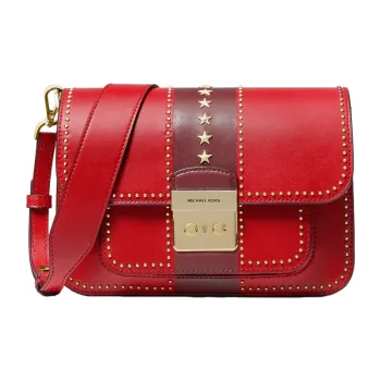 MICHAEL KORS Sloan Cow Leather Messenger Bag, Crossbody Bag, Shoulder Bag Women's Red Multicolor