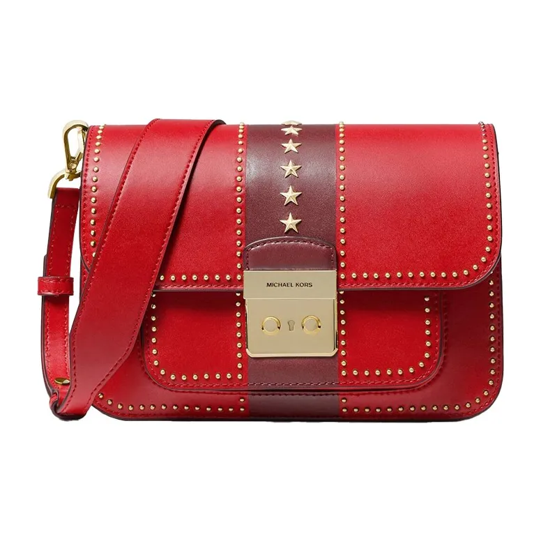 MICHAEL KORS Sloan Cow Leather Messenger Bag, Crossbody Bag, Shoulder Bag Women's Red Multicolor-0
