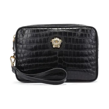 VERSACE Leather Camera Bag Clutch Men's Black
