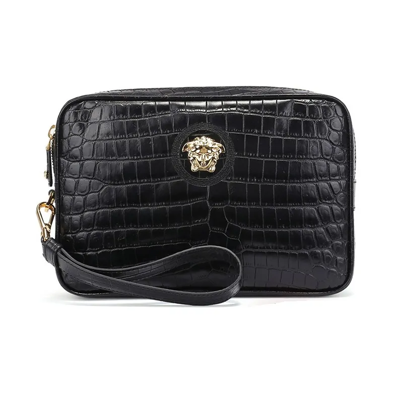 VERSACE Leather Camera Bag Clutch Men's Black-0