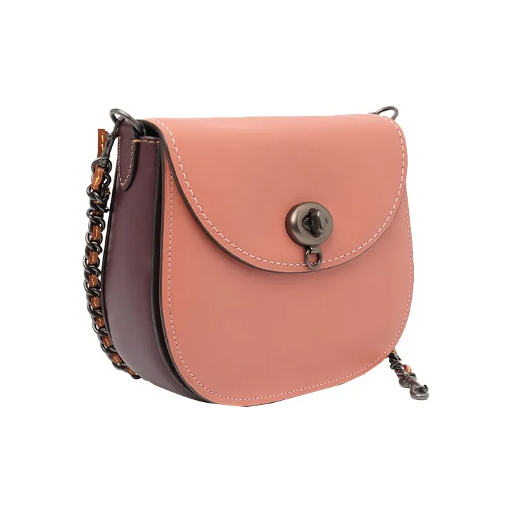 COACH Turnlock Leather Saddle Bag Shoulder Bag Crossbody Bag Small Size Women's Leather Pink-1