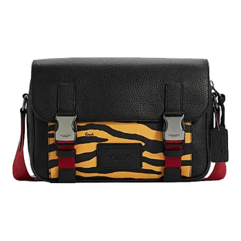 COACH Track Tiger Stripe Leather Messenger Bag Shoulder Bag Crossbody Bag Large Size Men's Yellow/Black