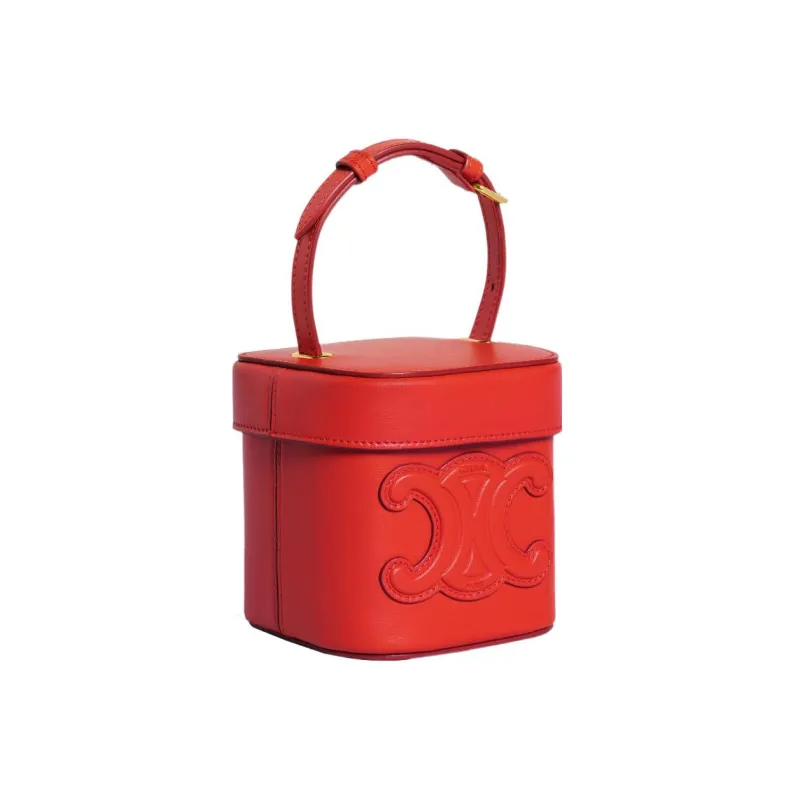 CELINE Triomphe Smooth Cow Leather Box Bag Shoulder Bag Crossbody Bag Handbag Small Size Women's Red-2