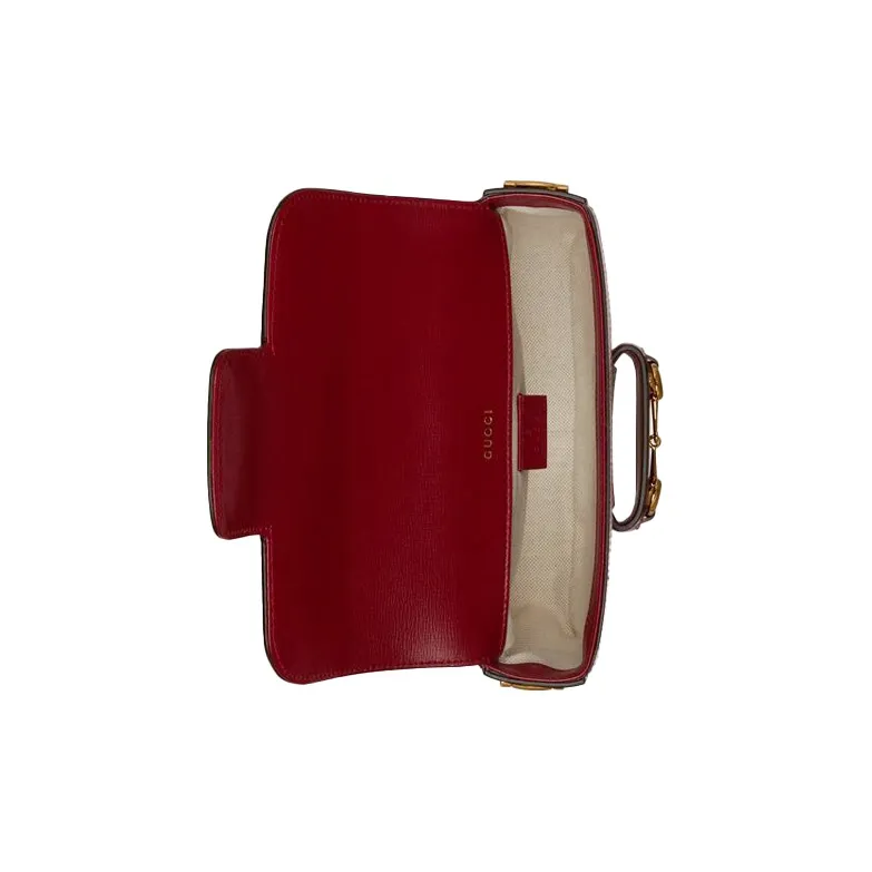 GUCCI Horsebit 1955 Canvas With Leather Saddle Bag Shoulder Bag Crossbody Bag Mini Women's Ebony/Red-6