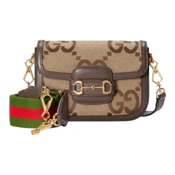 GUCCI Unisex Horsebit 1955 Jumbo GG Mini Crossbody Bag Brown