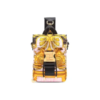 FENDI Versace Collaboration Cow Leather Sling Bag Mini Men's Black/Gold