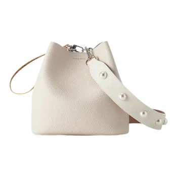 FIND KAPOOR Artificial Leather Bucket Bag, Shoulder Bag, Crossbody Bag Women's Ivory White/Pearl Pink