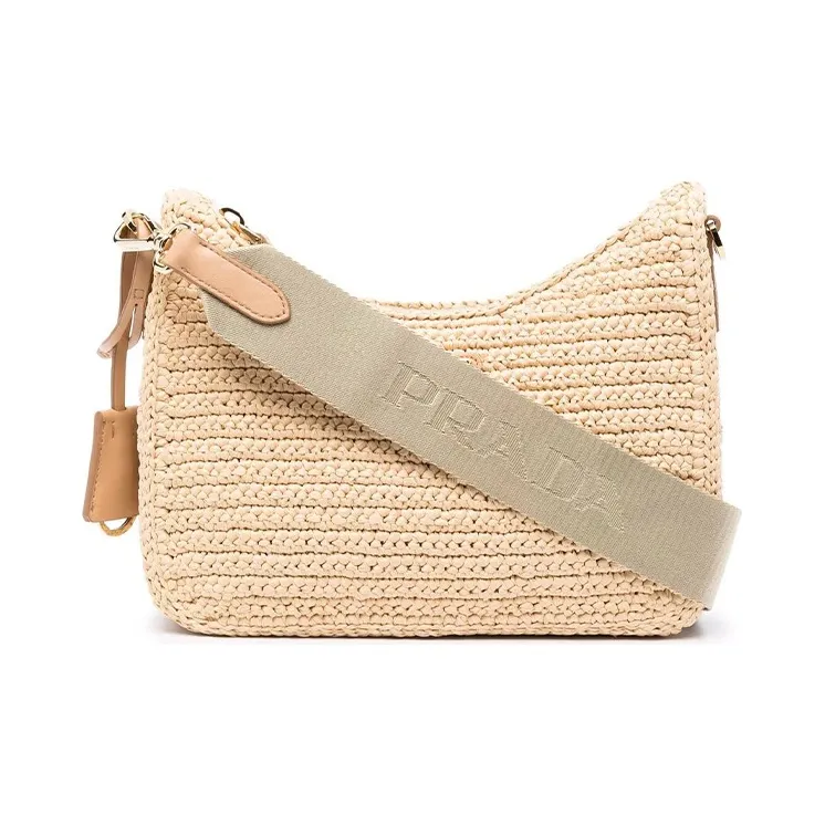 PRADA Re-Edition Straw Shoulder Bag Crossbody Bag Women's Light Brown-2