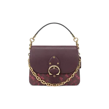 COACH Beat Patchwork Chain Square Bag, One Shoulder Handbag, Crossbody Bag Trumpets Women's Cranberry Color