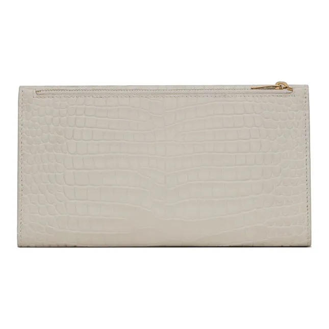 SAINT LAURENT UPTOWN Cow Leather Clutches Wallets Large Size Women's Vintage White-2