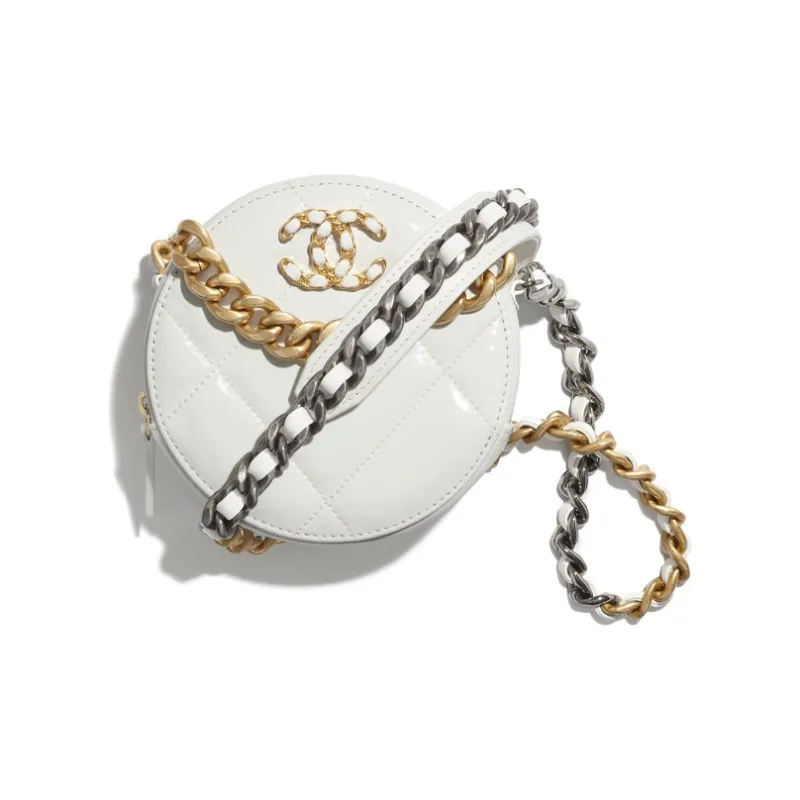 CHANEL 19Bag Wrinkled Calfskin Round Bag, Crossbody Bag, Shoulder Bag Women's White-0