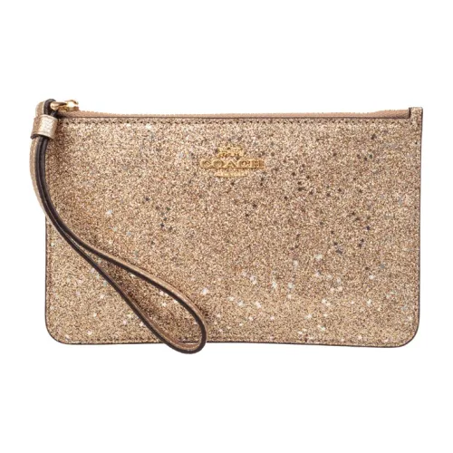 COACH Leather Mahjong Bag Handheld Coin Purse Wrist Bag Small Size Women's Gold