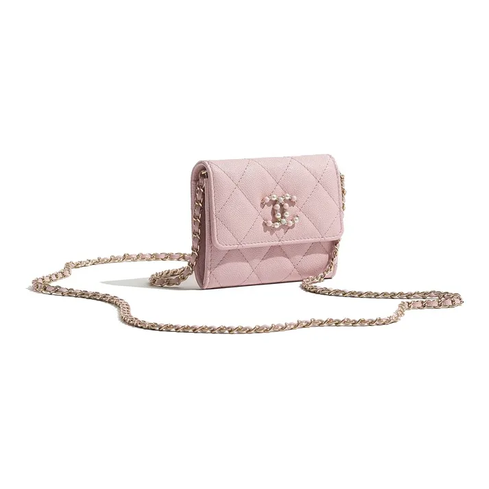 CHANEL Calfskin & Metal Crossbody Bag, Shoulder Bag, Coin Purse, Wallet Women's Light Pink-1