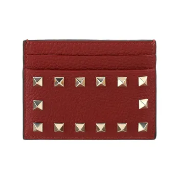 Valentino Cow Leather Card Holder Women's Deep Red