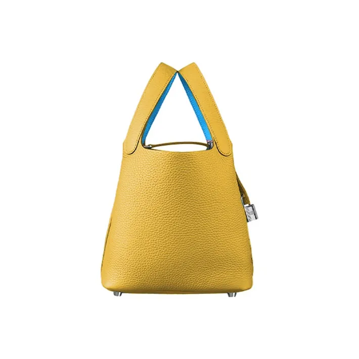 HERMES Picotin Taurillon Clemence Leather Basket Bag Bucket Bag Handbag Women's Amber/Celeste Amber Yellow/Sky Blue-1