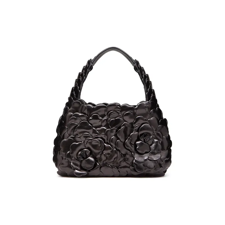 Valentino Atelier Leather Petal Hobo Bag, Dumpling Bag, One Shoulder Handbag Trumpets Women's Black-2