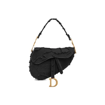 DIOR Saddle Canvas Saddle Bag Handbag Shoulder Bag Women's Black