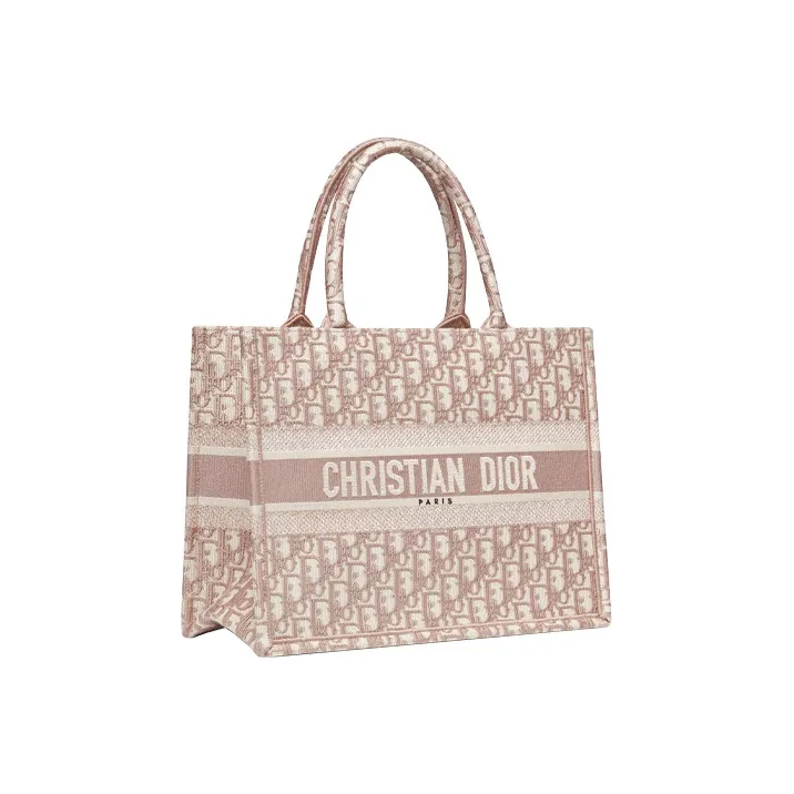 DIOR BookTote Canvas Canvas Bag Tote Bag Shopping Bag Shoulder Bag Handbag Medium Size Women's Rose Pink-1