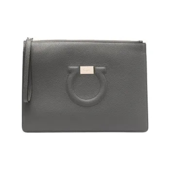 FERRAGAMO Leather Coin Purse Men's Gray