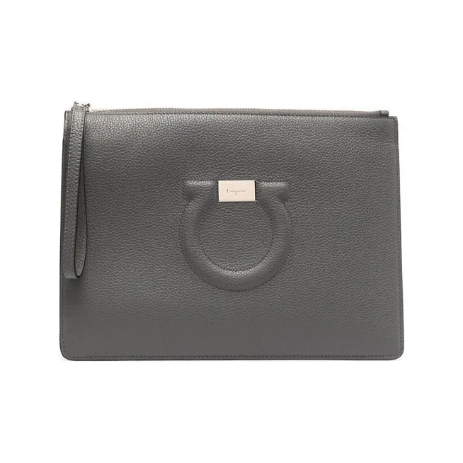 FERRAGAMO Leather Coin Purse Men's Gray-0