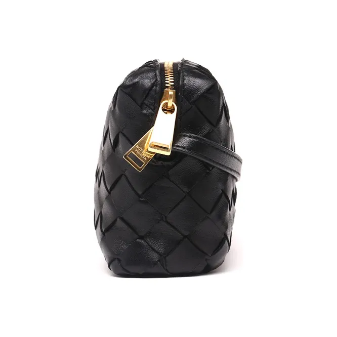 Bottega Veneta Intrecciato Crossbody Bag Gold tone Black-2