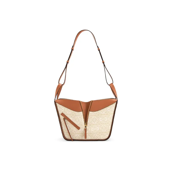 LOEWE Hammock Jacquard Cow Leather Canvas Hammock Bag Shoulder Bag Crossbody Bag Handbag Small Size Women's Brown/Beige-4