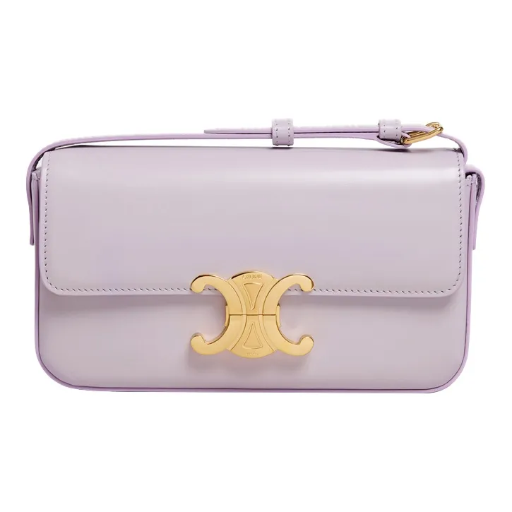 CELINE Triomphe Cow Leather Shoulder Bag, Handbag, Shoulder Bag Women's Candy, Lavender-0