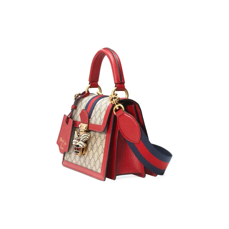 GUCCI Queen Margaret Canvas With Leather Canvas Bag Shoulder Bag Crossbody Bag Handbag Women's Ebony/Red-1