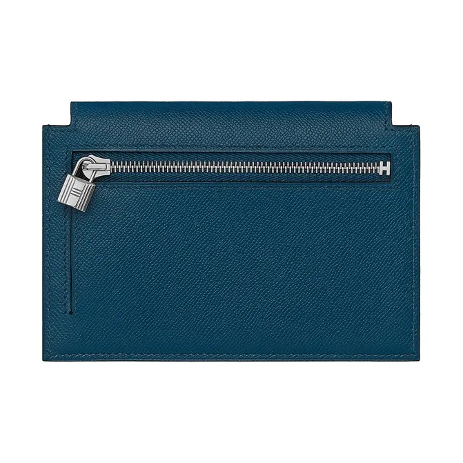 HERMES Kelly Pocket Cow Leather Wallet Women's Dark Blue-1