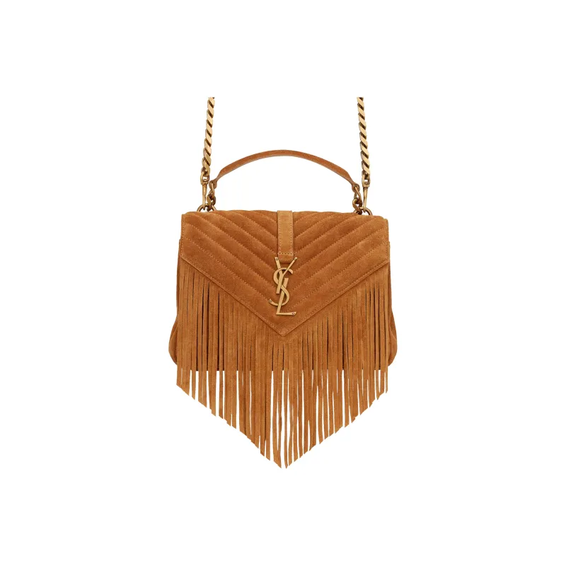 SAINT LAURENT Suede Material Chain Bag Portable Crossbody Bag Shoulder Bag Medium Size Women's Cinnamon Brown-0