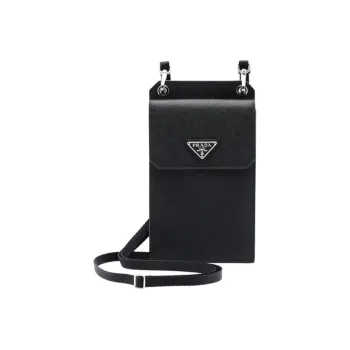 PRADA Saffiano Leather Coin Purses Camera Bags One Shoulder Crossbody Cell Phone Pouch Unisex Black