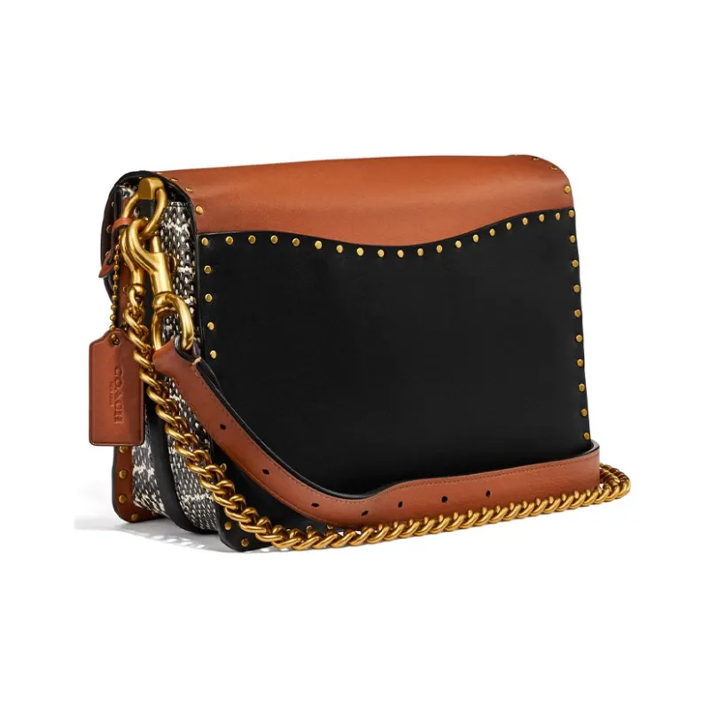 COACH Dreamer Snakeskin Print Patchwork Shoulder Bag Crossbody Bag Medium Size Women's Brown Multicolor-1